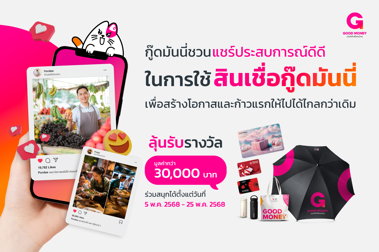 ลุ้นรับ 5,000.- เพียงมาร่วมแชร์ประสบการณ์กับสินเชื่อกู๊ดมันนี่